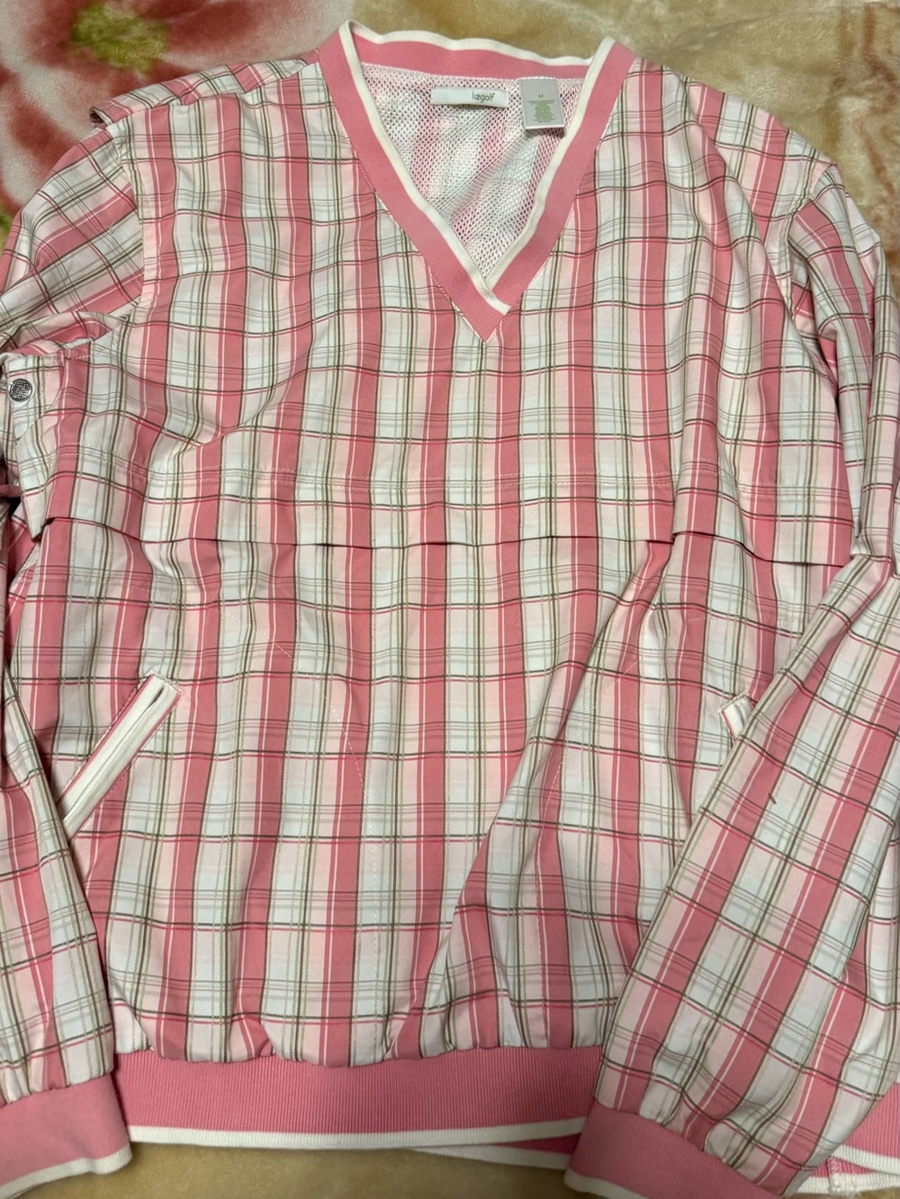 Liz golf Pink Plaid V-Neck Pullover size M